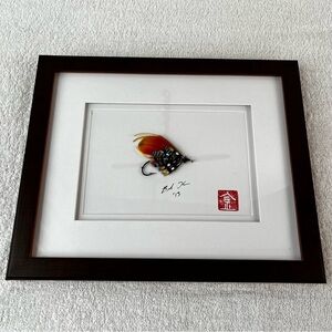 Nelly Bly Fly Fishing Fly Framed Signed Stamped Art in a Walnut Wood Frame 2013